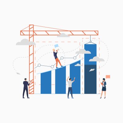 Construction investment flat icon. Crane, graph, growth, developer. Business concept. Can be used for topics like startup, real estate, finance